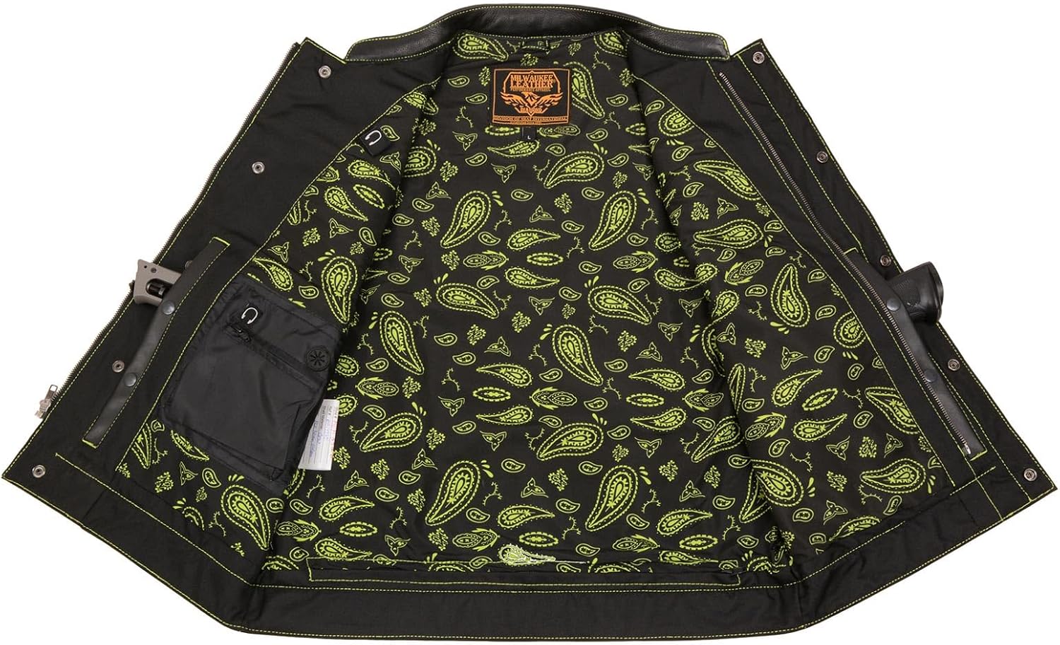 Milwaukee Leather Men’s Leather Club Vest – Paisley Lining, Contrast Stitch, Patch Ready Back, Storage Pockets - Image 5