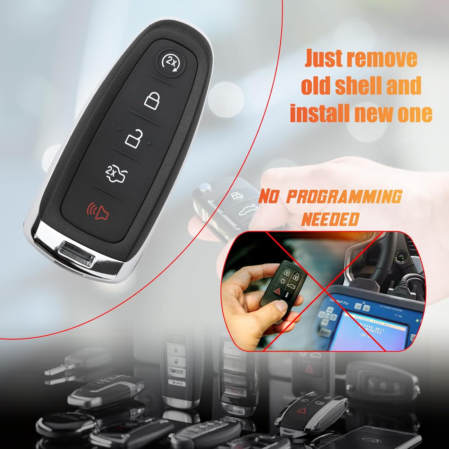 M3N5WY8609 Key Fob Shell Case Compatible with Edge Explorer MKX MKS C-Max Flex Taurus MKT Expedition Navigator Focus Escape 2PCS