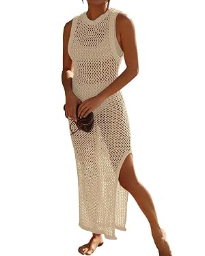 Bsubseach Crochet Cover Ups for Swimwear Women Hollow Out Swimsuit Coverup Backless Bikini Beach Dress