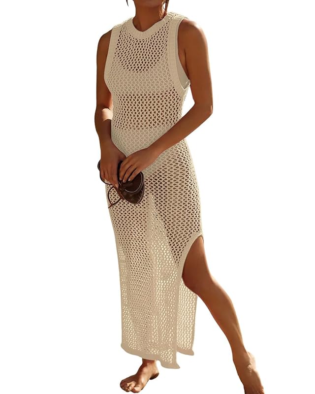 Bsubseach Crochet Cover Ups for Swimwear Women Hollow Out Swimsuit Coverup Backless Bikini Beach Dress