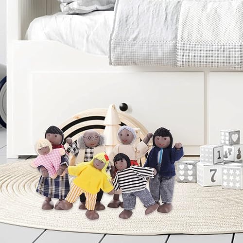 Miniatura 6 de Figuras de casa de muñecas, 7 piezas de casa de muñecas de madera, muñecas familiares, mini muñecas familiares, figuras de juego de simulación en