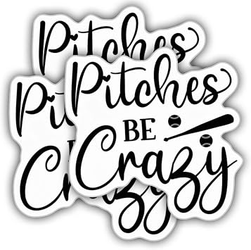 3pcs Baseball Stickers Baseball Decals Pitches Be Crazy Vinyl Weather-Resistance Sticker for Tumbler, Water Bottles, Laptop, Car, Bumper Sticker