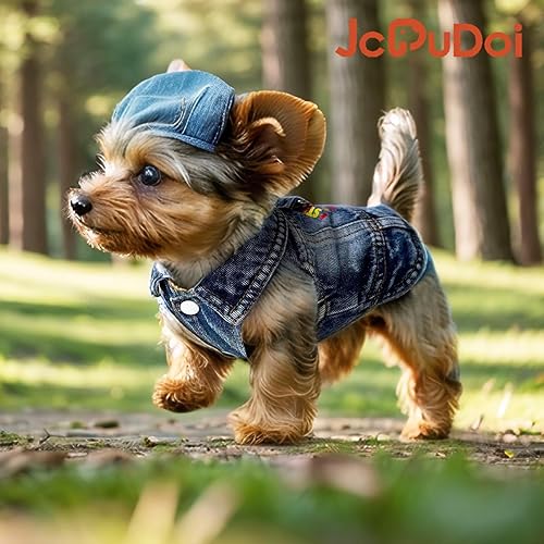 Miniatura 9 de JcDuDoi Chaqueta de mezclilla para perro, abrigo de mezclilla negro para cachorros y perros pequeños, camiseta clásica a la moda, overol clásico