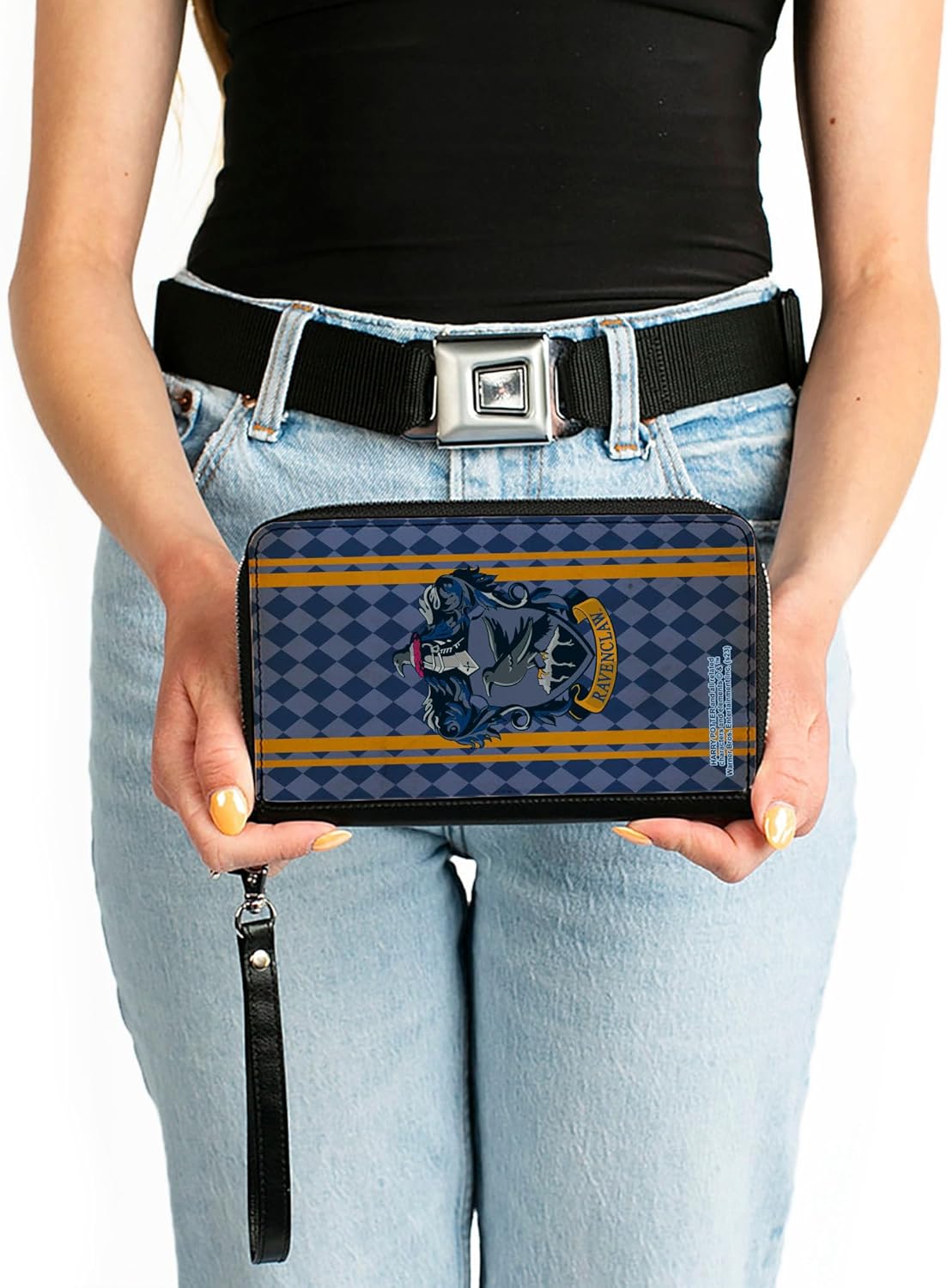 Buckle-Down The Wizarding World of Harry Potter Wallet, Zip Around, Ravenclaw Crest Stripes Diamonds Blues Gold, Vegan Leather - Image 3