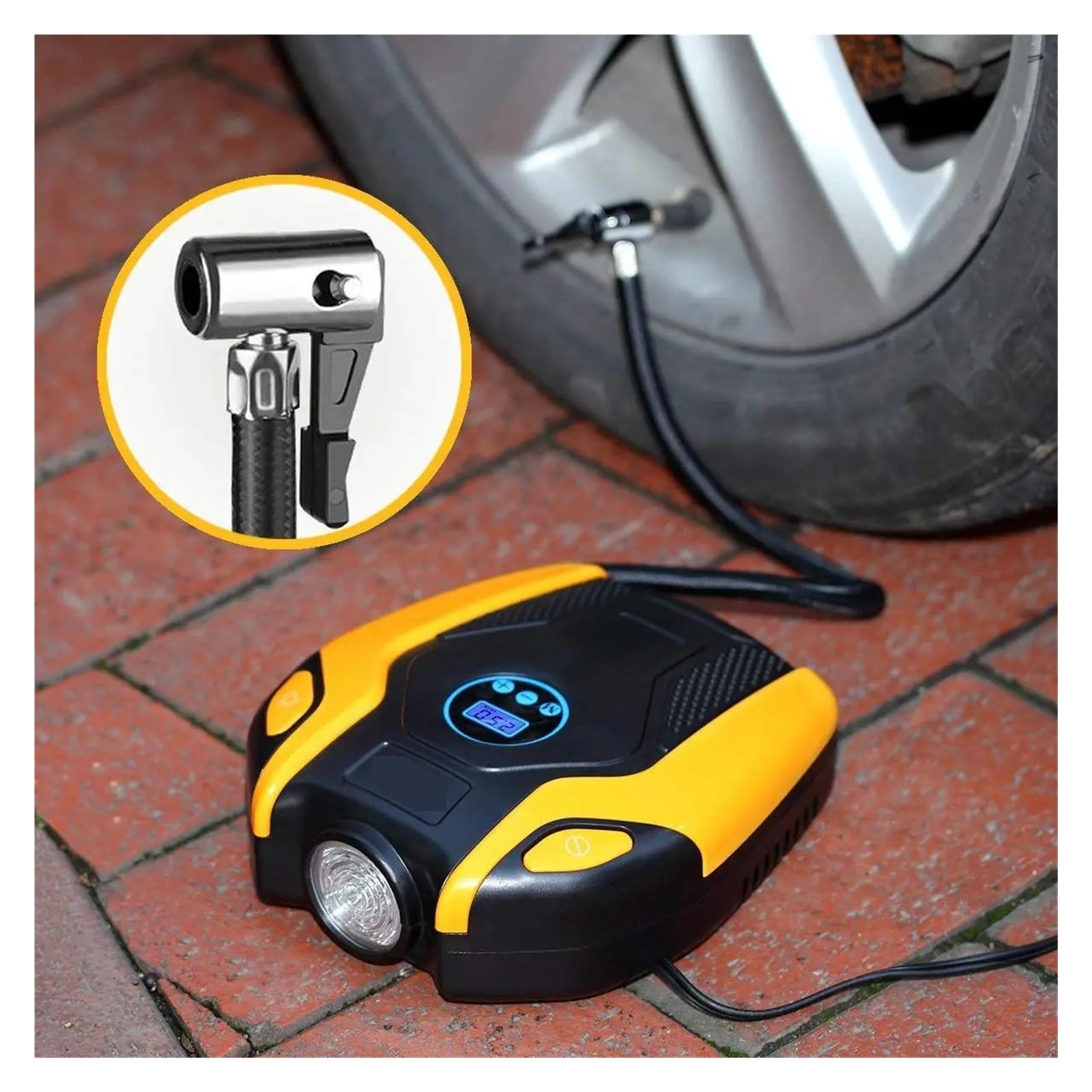 GWJKG Cyfrowa pompka do opon samochodowych Auto przenośna sprężarka powietrza do opon do kół samochodowych elektryczna pompka do opon 12V szybka, bez wysiłku