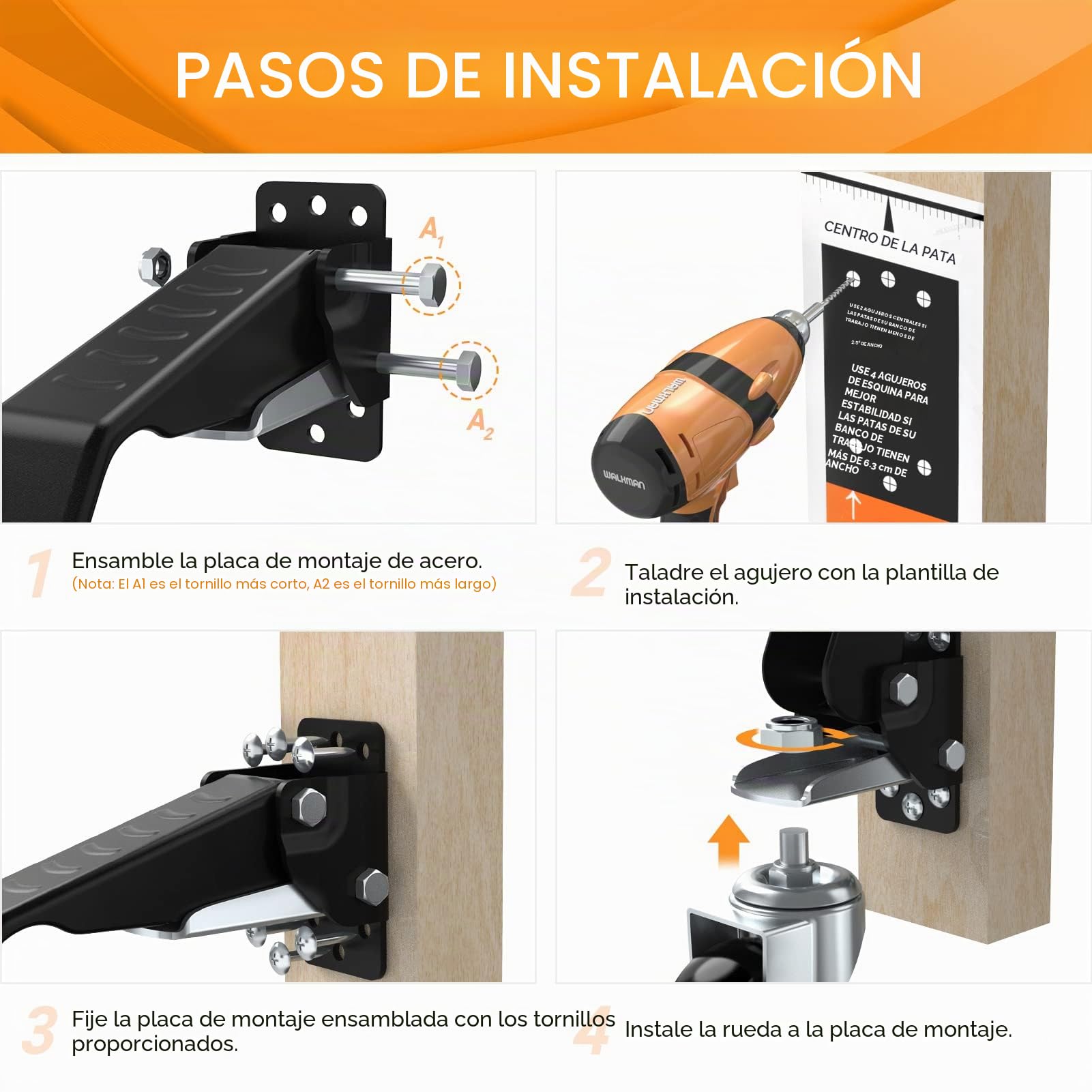 SOLEJAZZ Juego de ruedas retráctiles 330 kg para bancos de trabajo