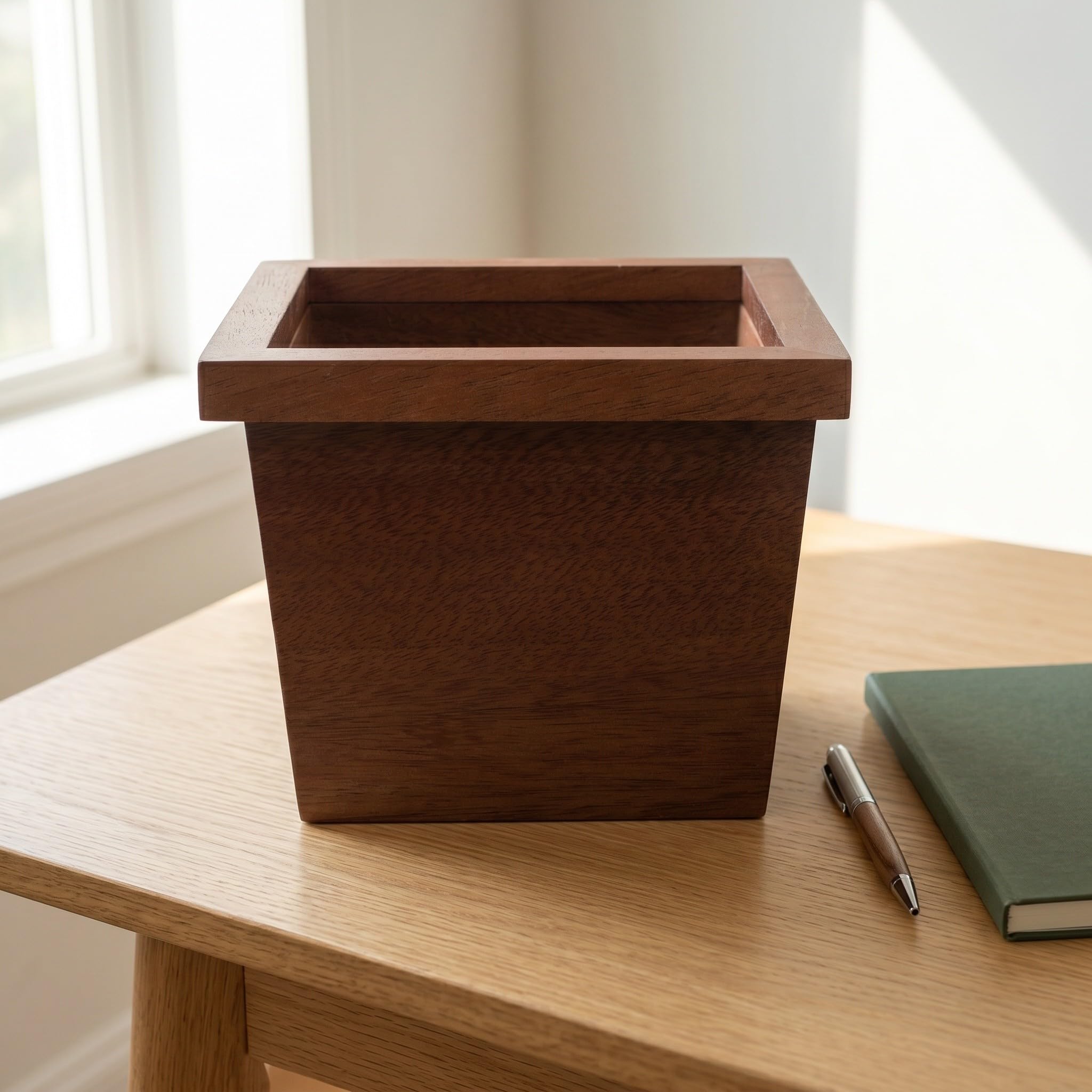 Lurrose Piccolo cestino da scrivania in legno con anello di pressione: mini cestino per rifiuti da scrivania, pattumiera per bagno, mobiletto e comodino del dormitorio