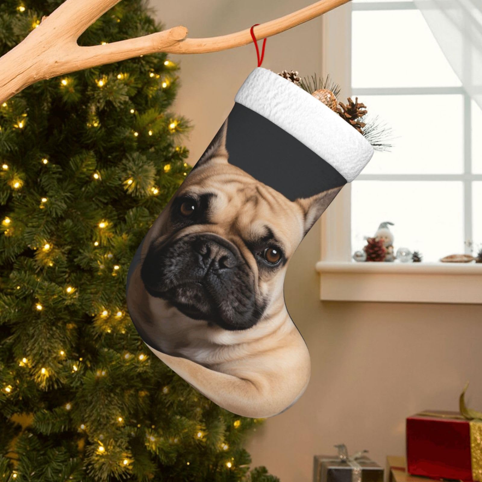 Velvet Christmas Stockings 17.7 Inch, Dog Xmas Stocking with Soft Cuff,Classic Personalized Christmas Tree Decoration for Family Holiday New Year Party Supplies