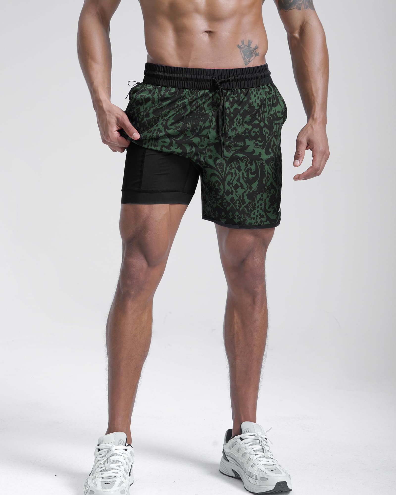 maamgic Pantalones cortos de entrenamiento para hombre, estilo retro, de 5 pulgadas, con forro, secado rápido, pantalones cortos deportivos 2 en 1