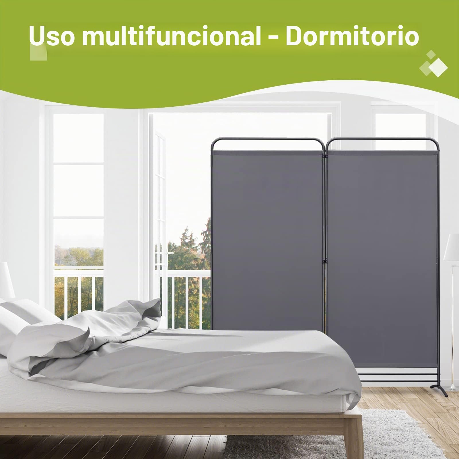 Angel Living Biombo Divisor de 2 Paneles,Separadores de Ambientes Biombos Separador,Biombos Exterior Jardin para Oficinas Balcón Dormitorio Jardín al Aire Libre, 162cm x 180cm Gris