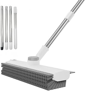 Floor Scrub Brush with Long Handle 3 in 1 Heavy Duty Stiff Bristle Scrubber Brush with Scraper V-Shaped Double-Sided Cleaning Brushes for Pool Tile, Grout,Crevices,Shower,Bathroom,Wall,Patio (White)