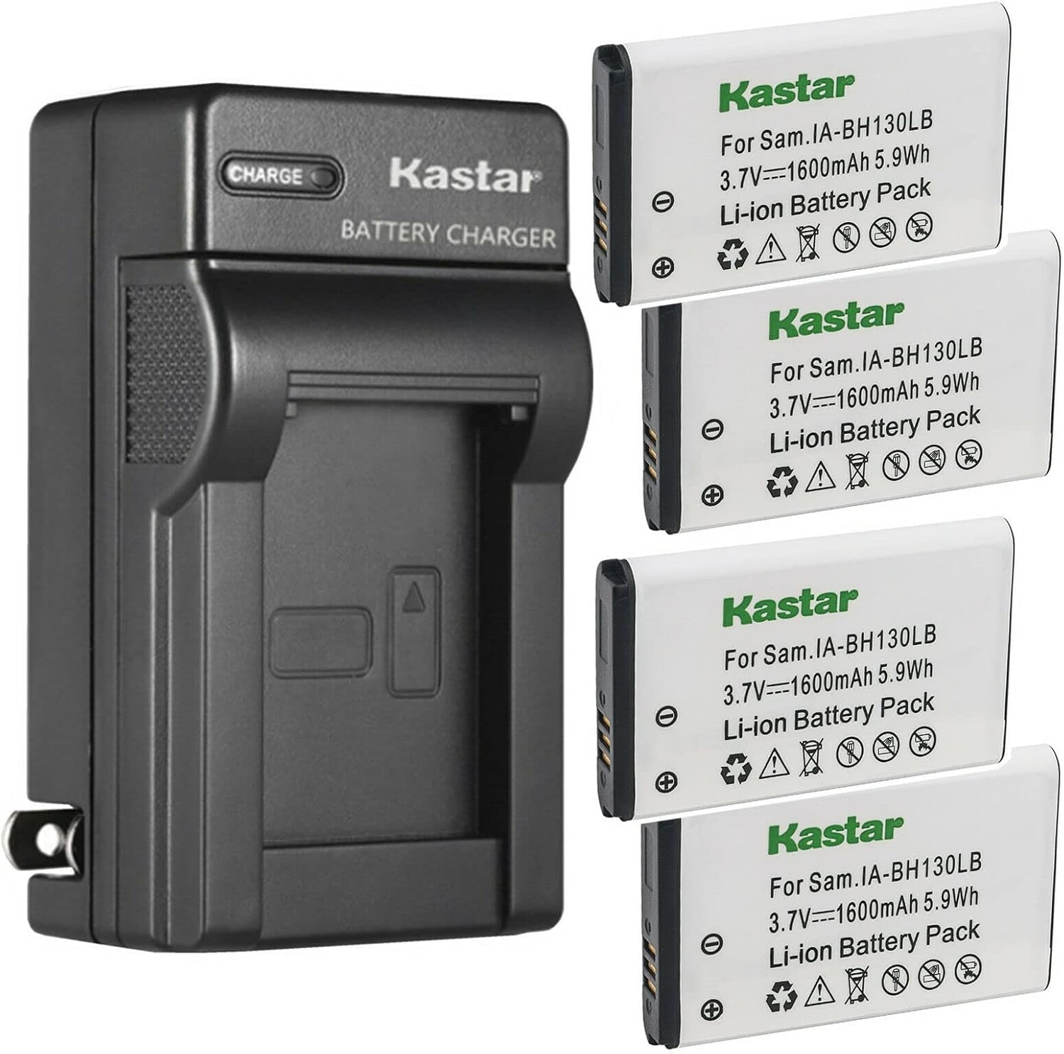 Kastar 4-Pack IA-BH130LB Battery and AC Wall Charger Replacement for Samsung SMX-C10RN SMX-C10RN/XAA SMX-C10RP, SMX-C13, SMX-C14, SMX-C19, SMX-C20 SMX-C20BP SMX-C20RP, SMX-C24 SMX-C24BP Camera