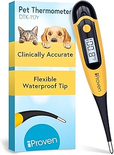 Dog & Cat Thermometer for Accurate Fever Detection, Comfortable Flexible Tip, Waterproof Pet Thermometer, Fast Readings in 20 sec, Whelping and Veterinary Supply, DTK-117Y