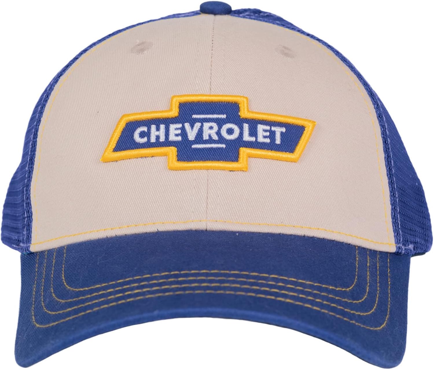 Gorra bordada con logotipo de Chevy Chevrolet Bowtie Retro Emblema de malla de camionero color azul Azul Patchwork L-x-L