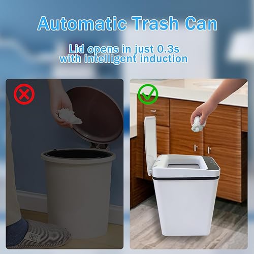 Miniatura 9 de Paquete de 2 botes de basura inteligentes sin contacto de 3.2 galones con sensor de movimiento y tapa, impermeable para dormitorio, baño, cocina