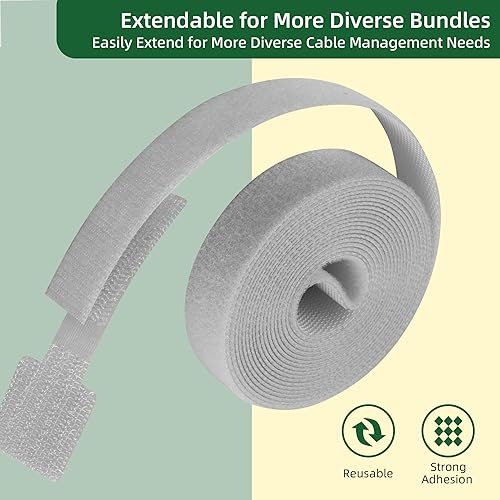 Miniatura 3 de 48 lazos autoadhesivos para organizar cables con 2 rollos de correas ajustables para cables, lazos de gancho y bucle para debajo del escritorio,