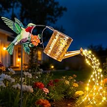 Solar Watering Can with Cascading Lights Outdoor Garden Decor 2026 New Hummingbird Shaped Solar Lights Outdoor Waterproof Solar Garden Lights Yard Decorations Outdoor for Mom Family Holidays Gift