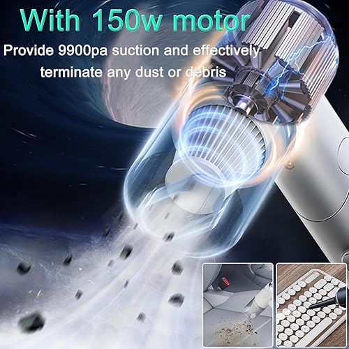 Miniatura 2 de Aspiradora de mano inalámbrica con LED, alta potencia 9900 Pa150 W, mini aspiradora plegable para automóvil, pequeña aspiradora portátil con