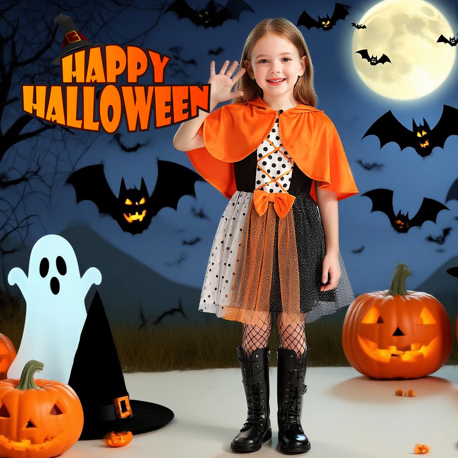 TAGVO Costume da Strega Halloween per Bambina, Ragazze Principessa Vestito Strega Viola Poncho Cappuccio Capo Paillettes Tulle Abiti serbatoio per bambini Halloween fantasia vestire per 1-6 anni