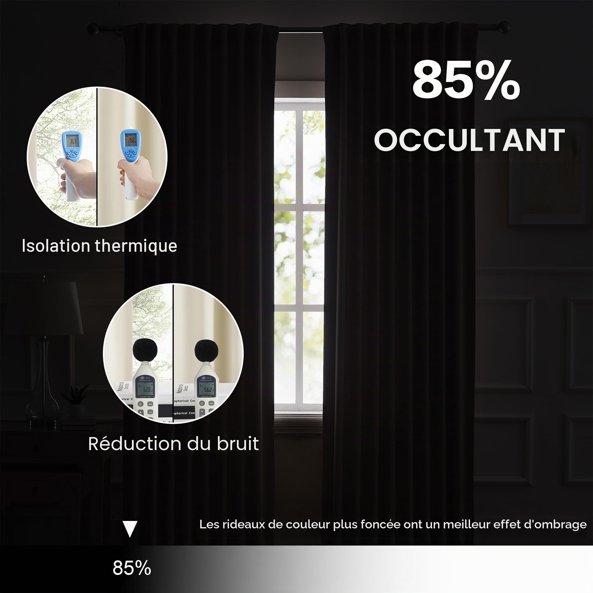 DUALIFE Lot de 2 Rideaux occultants avec Languette arrière avec Passe-Tringle pour Salon - Isolation Thermique - 132 x 228 cm - Crème