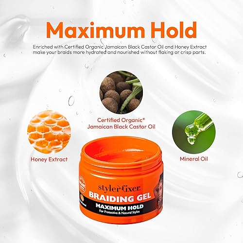 Miniatura 3 de Red by Kiss Gel de trenzado para trenzas de caja, cornrows, hidratante, acondicionador, añade alto brillo, enriquecido con aceite de ricino negro