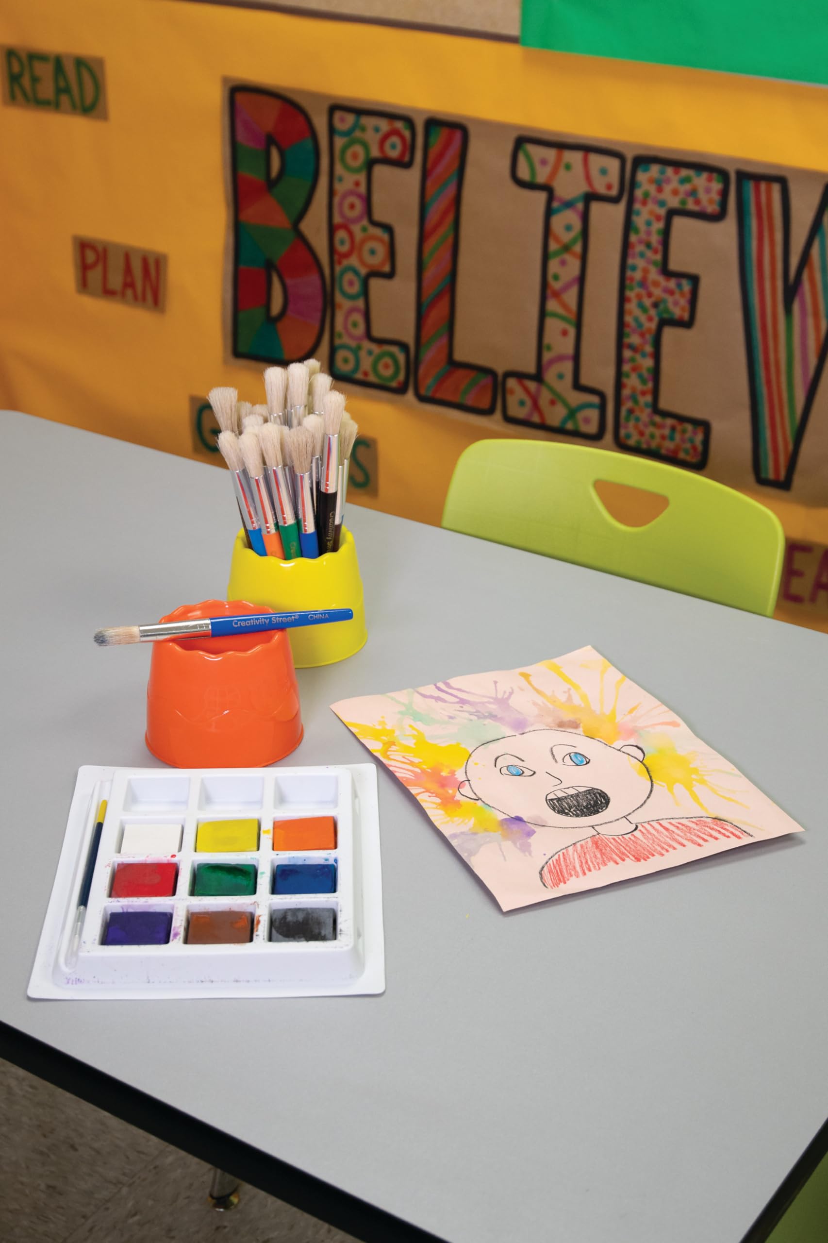 Prang Klassische Tempera-Kuchen, Set mit 9 Farben und Pinsel, verschiedene Farben (80900)