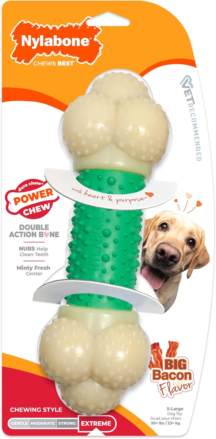 Nylabone Power Chew Double Action Barbell Bone Dog Chew Toy, X-Large