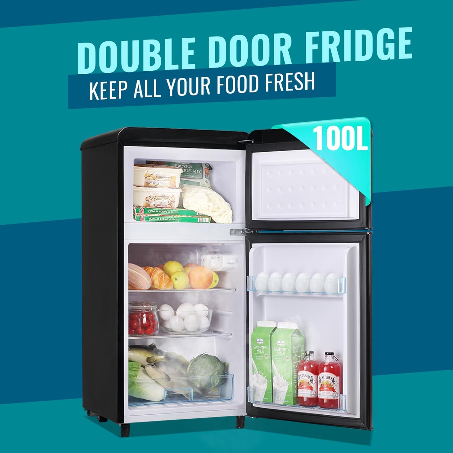 WANAI Small Refrigerator with Freezer 3.5 Cu.Ft Mini Fridge for Bedroom Dual Door Adjustable Shelves Dorm Refrigerator Suitable for Home Garage Office College Black