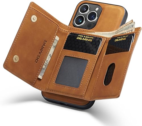Miniatura 2 de DG. MING - Funda tipo cartera 2 en 1 compatible con iPhone 15 Pro Max, funda de cuero retro magnética desmontable con triple cartera, ranura para