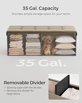 SONGMICS 43.3 Inches Folding Storage Ottoman Bench, Load 660 lb
