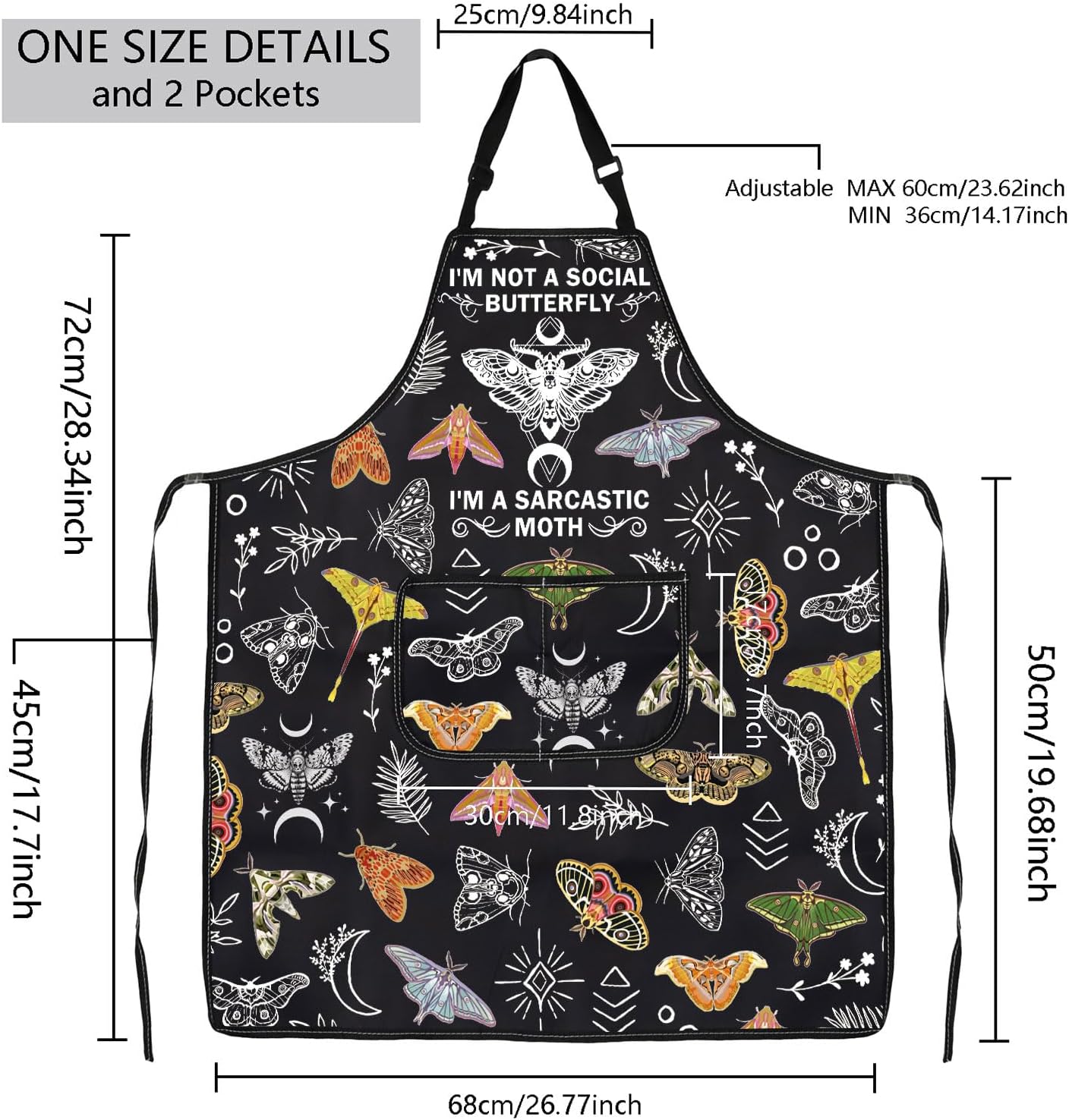 MBMSO Death Head Moth Apron Celestial Gifts for Moth Lovers I'm Not a Social Butterfly Goblincore Gifts Mystical Witchy Apron - Image 2