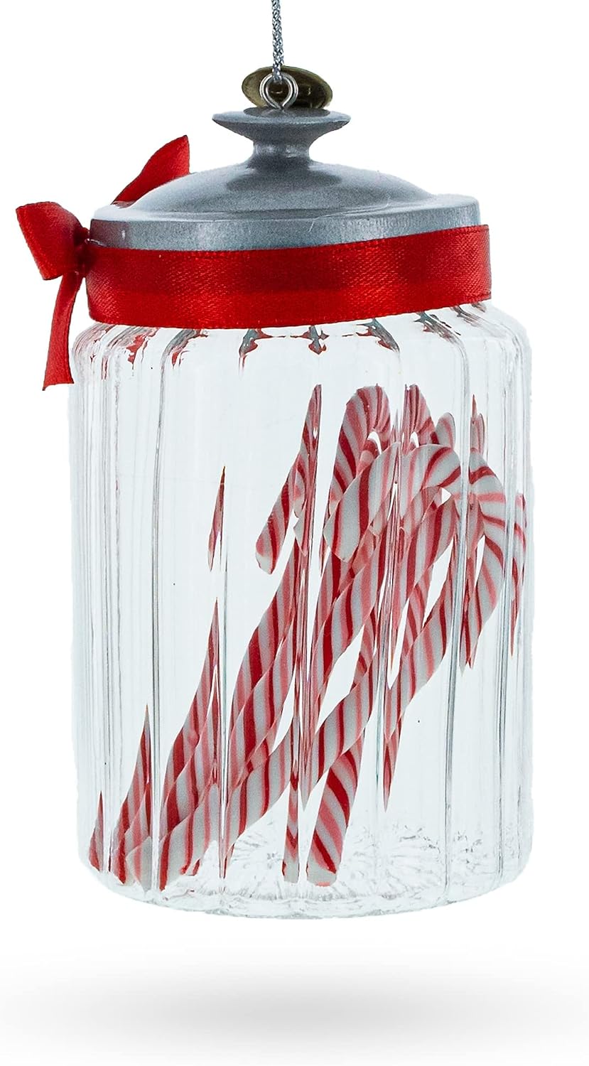Candy Cane Jar Glass Christmas Ornament