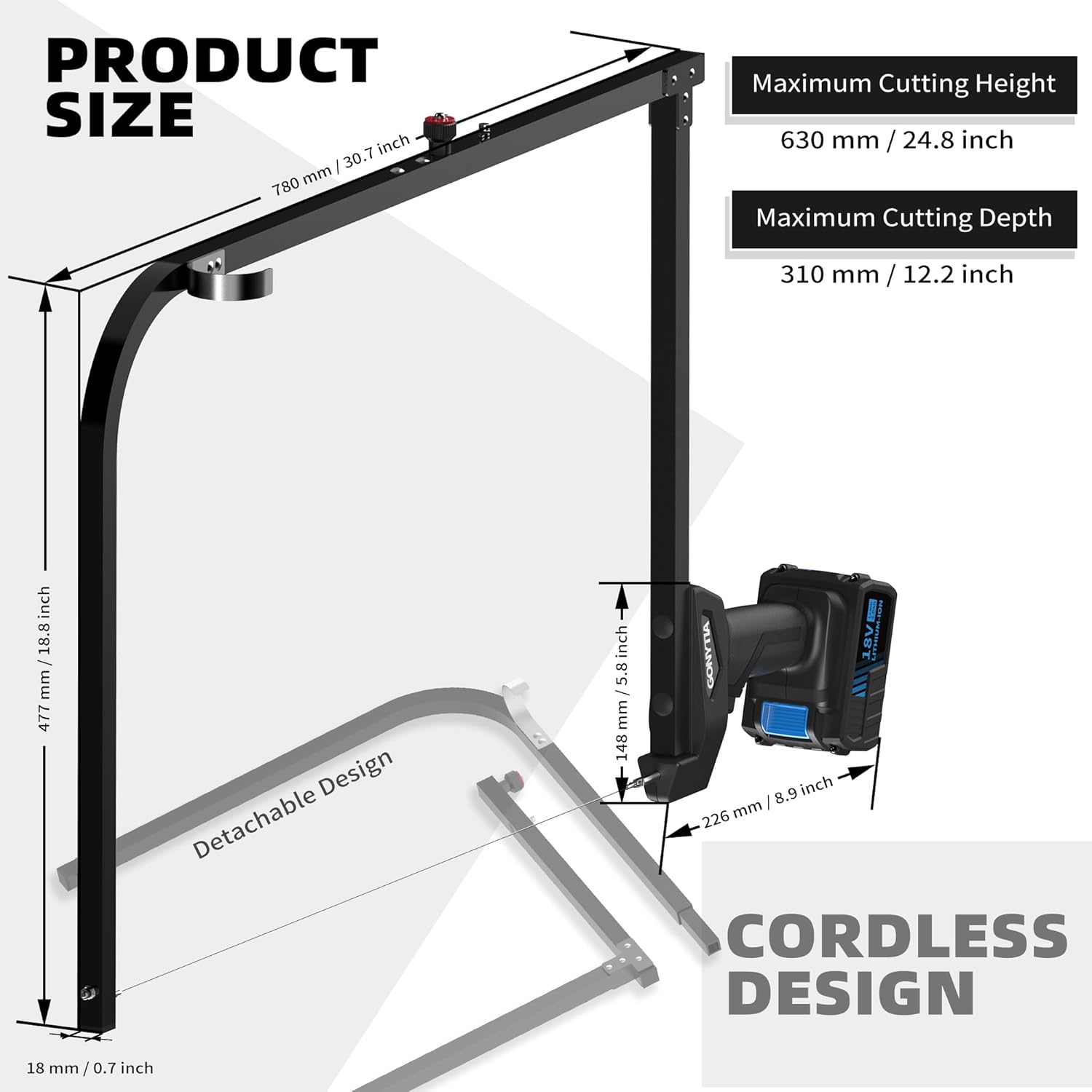 30 Inch Cordless Hot Wire Foam Bow Cutter, Handheld Bare Tool with MWK Adapter, 10 Spare Wires for Styrofoam, Polystyrene, EPS, XPS, EVA, EIFS (KD-11-60M with Battery)