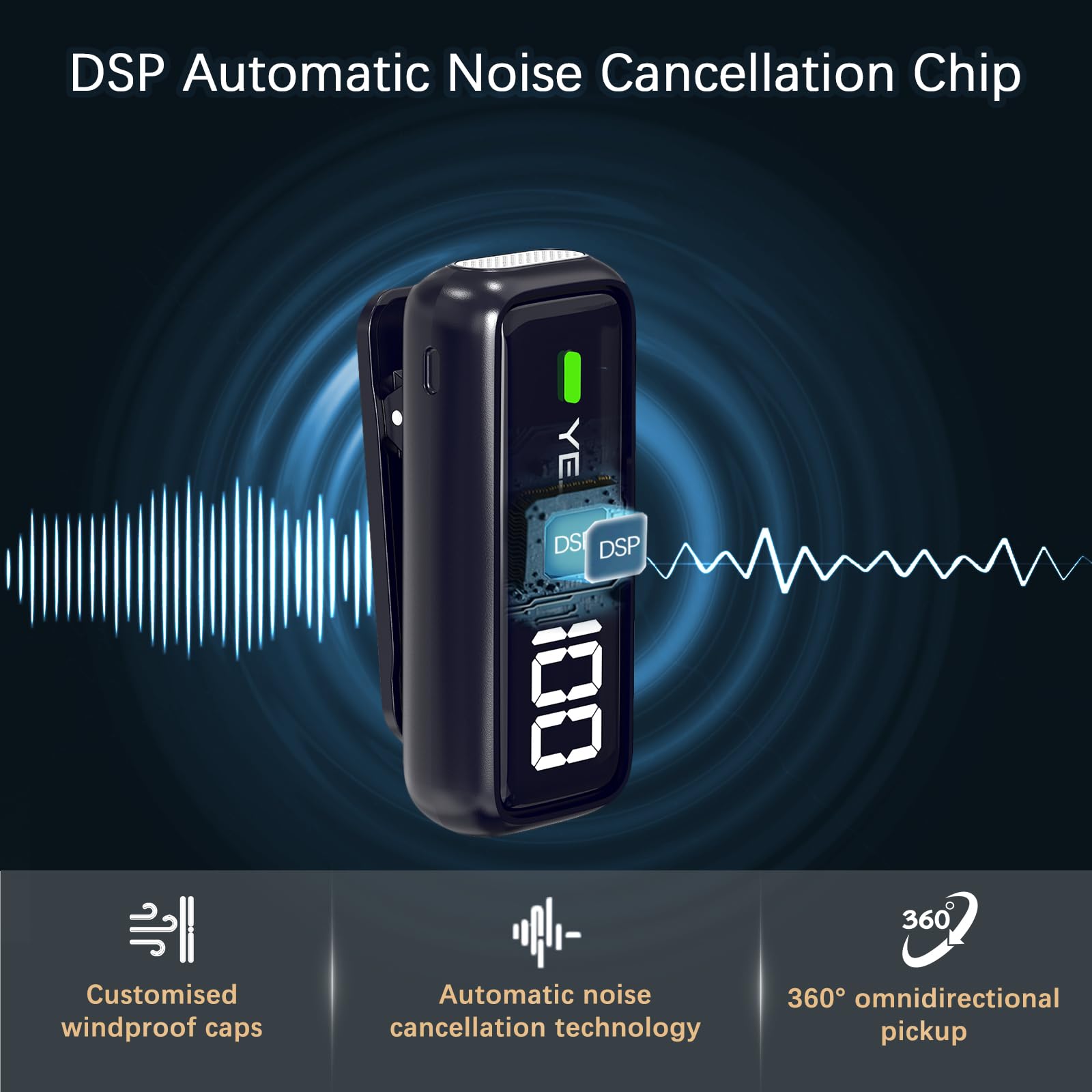 Micro Cravate pour téléphone avec émetteur, Affichage numérique et étui de Chargement 40 Heures, Microphone Cravate sans Fil avec Port USB Type C pour Enregistrement vidéo-Lot de 2
