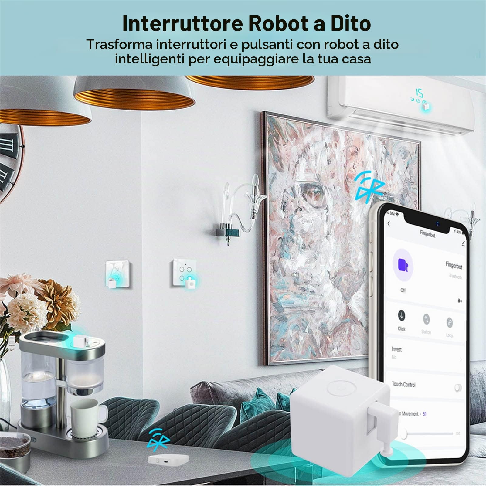 TOPINCN Interruttore Robot a Dito, Telecomando Smart App Pulsante Interruttore Luce Pulsante Bot Pulsante Interruttore Intelligente Pulsante per Porta del Garage della Camera da Letto di | Pulsante smart adesivo, Compatibile con Smart Life/Tuya, Controllo