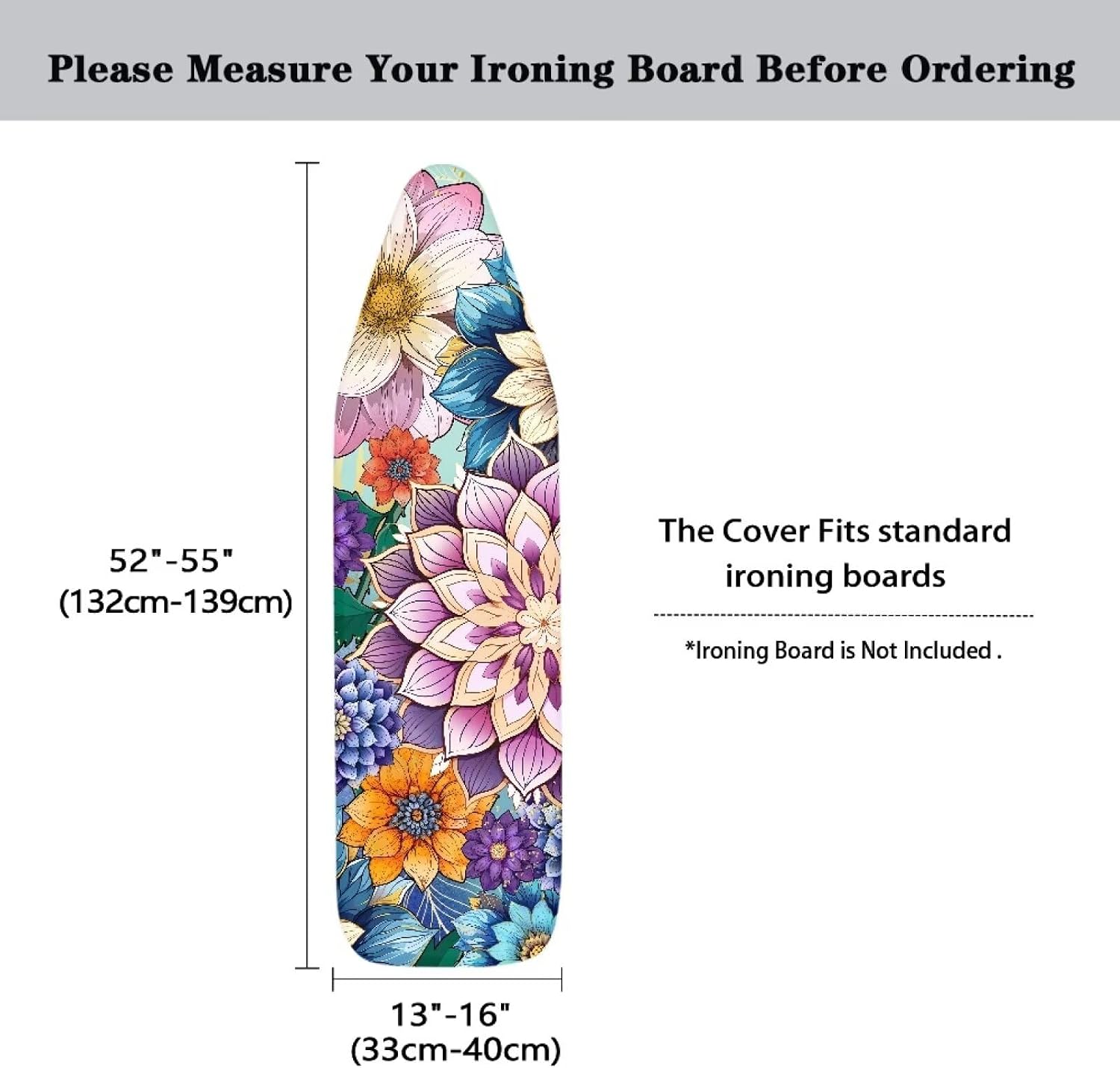 Hippie Flower Ironing Board Cover and Pad- 52" x 13" Iron Board Cover with Padding Fits Standard Size, Iron Board Cover Accessories