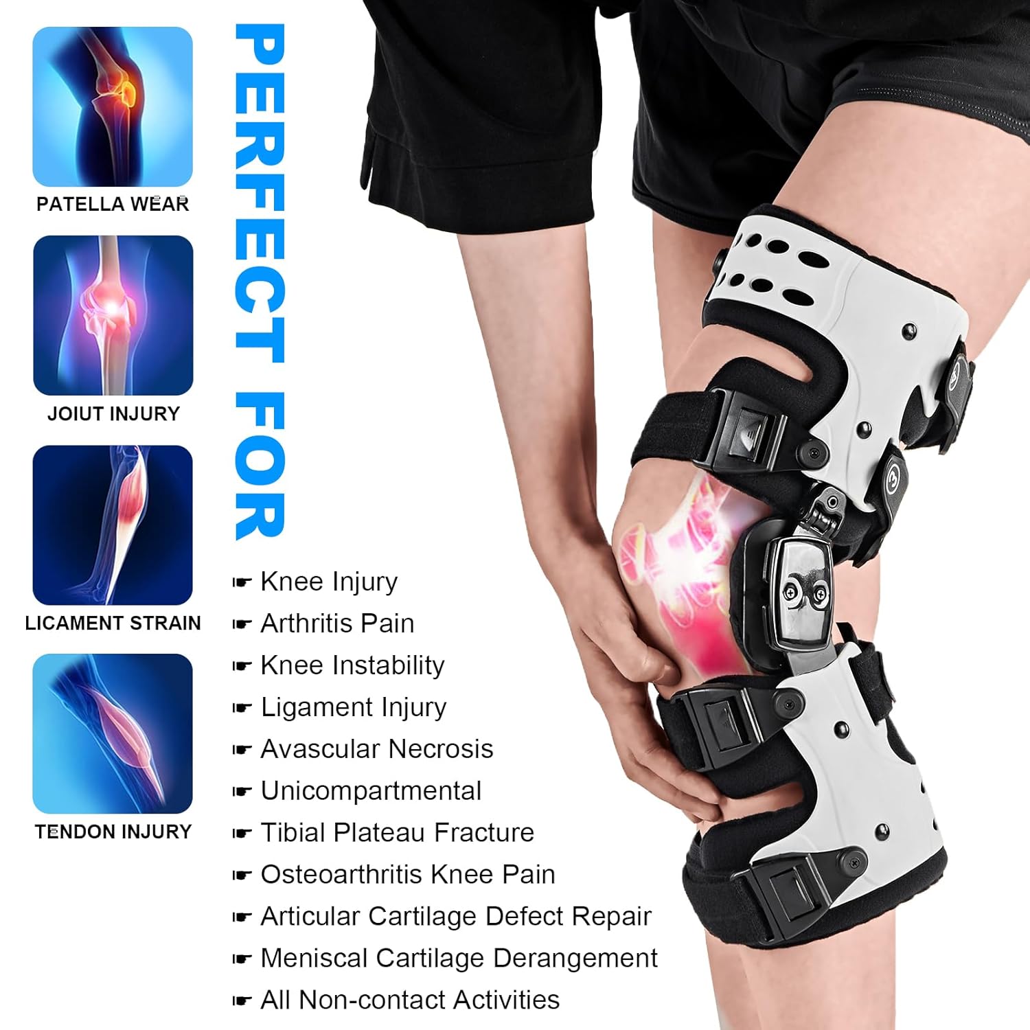 OA Unloader Knee Brace- Unloader Knee Brace for Osteoarthritis, Arthritis Pain, Cartilage Repair, Bone on Bone Knee Joint Pain, Lateral Degeneration Knee Support (White Left)