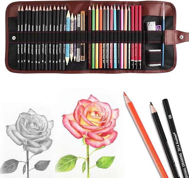 Heshengping Sketching Pencil Set Drawing Pen Charcoal Sketch Kit Cover Graphite Pencils Charcoal Pencils Watercolor Pencils Paper Erasable Pen Beginners Artist Children and Adults