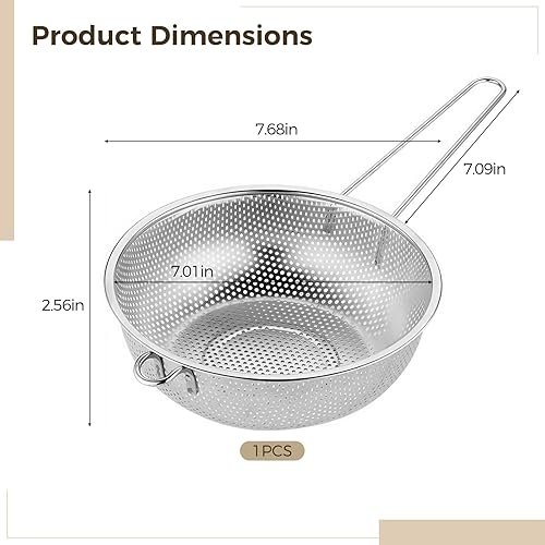 Miniatura 5 de Stainless Steel Mesh Strainer with Long Handle, Fine Perforated Colander for Draining Pasta and Rice, Multi-Purpose Frying Net Spoon Sieve Kitchen