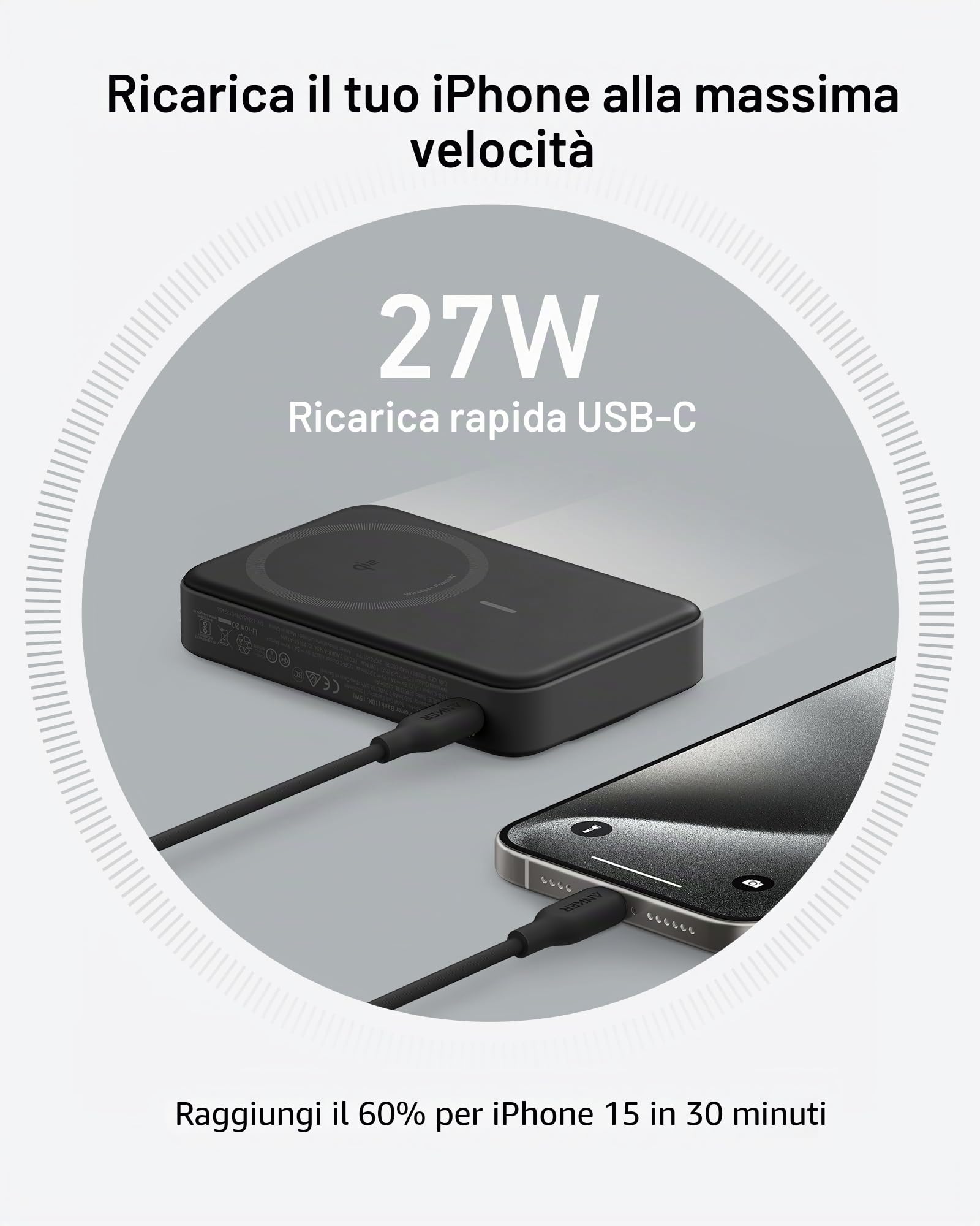 Anker MagGo Power Bank Magsafe 10000 mAh, Certificato Qi2 da 15 W, Caricatore Portatile Veloce, Display Intelligente e Supporto Pieghevole, per iPhone 17 Pro Max Air/Serie 16-12(Cavo USB C Incluso)