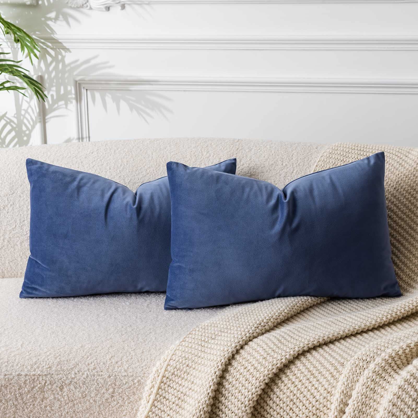 JUSPURBET 16x24 Lumbar Velvet Throw Pillow Covers Set of 2,Blue