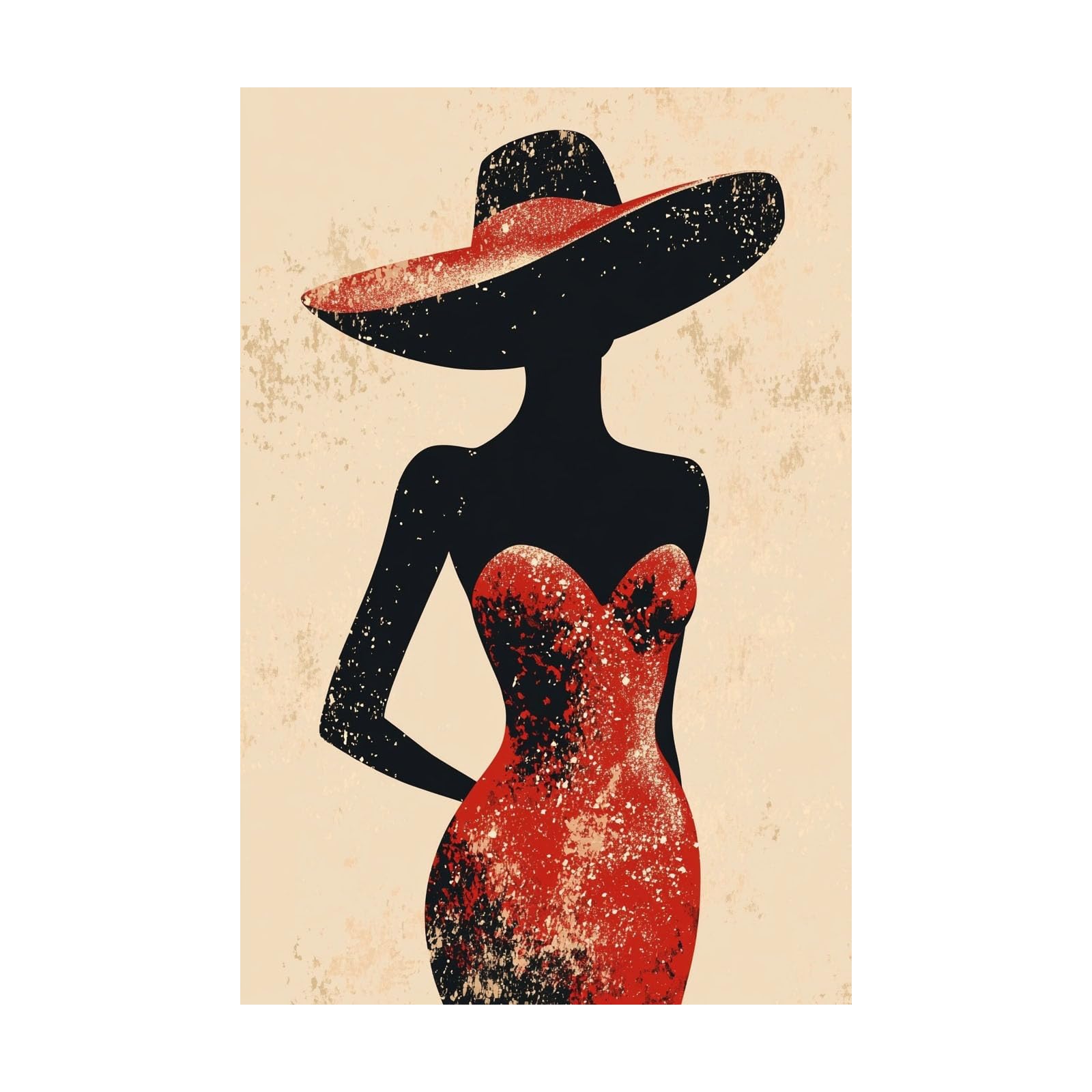 TERUEA Beautiful Girl Animals Poster Canvas Art Wall Decor Woman Red Hat Silhouette Picture Prints for Girls Room Bedroom Wall Decor(Red)-80x120cm Unframed