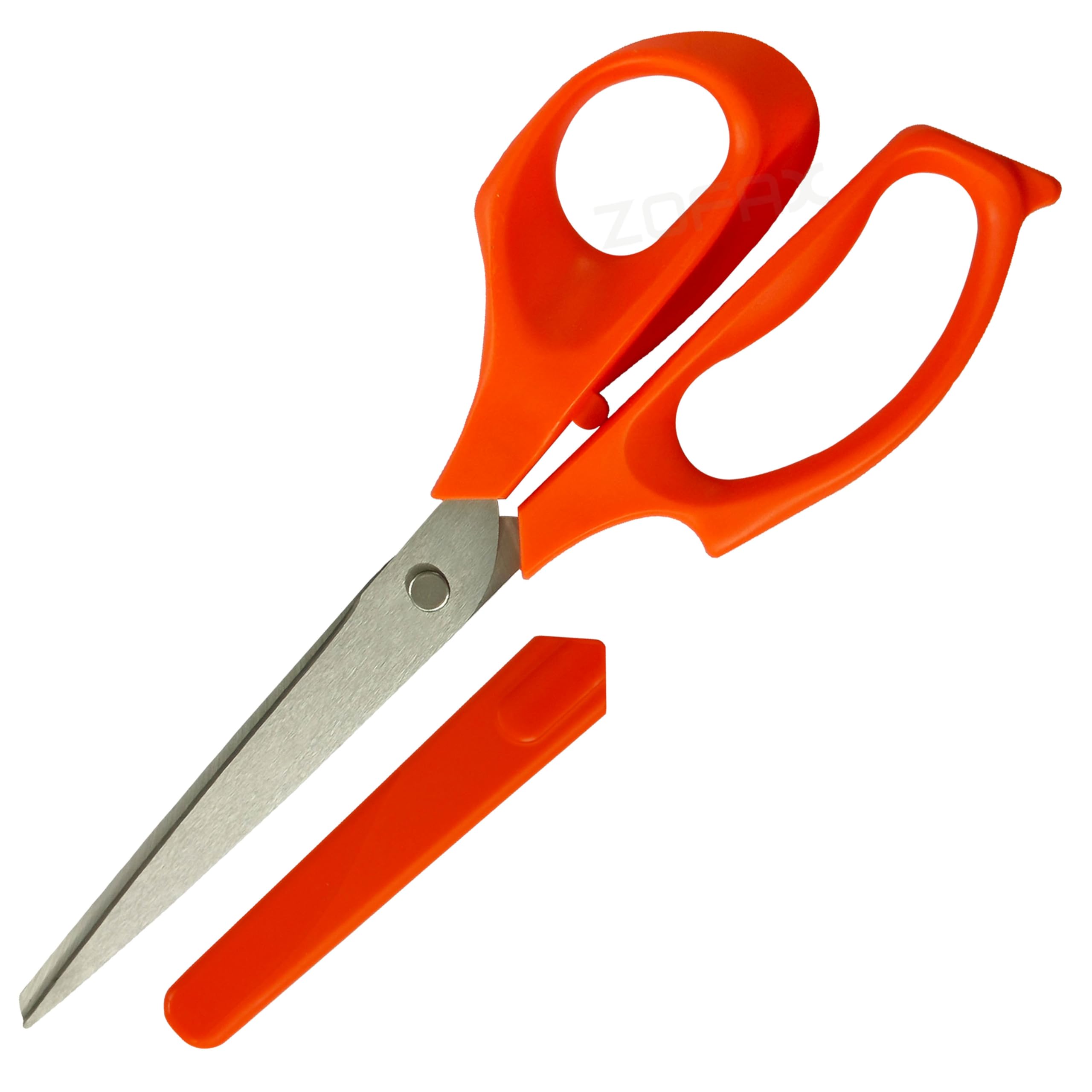 SL1583C Heavy Duty Scissors with Safety Cover, 212mm, Orange Body, High Precision Stainless Steel Blades, Durable Polypropylene Build, 3D Grip Handles, Durable Build, Home Office Craft Use, iZOFAX