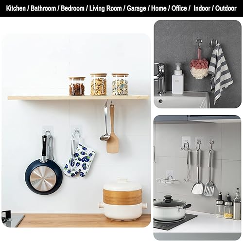 Miniatura 4 de Paquete de 15 ganchos grandes de pared adhesivos dobles, sin daños, impermeables, de 33 libras máximo, resistentes, para colgar, transparentes, sin