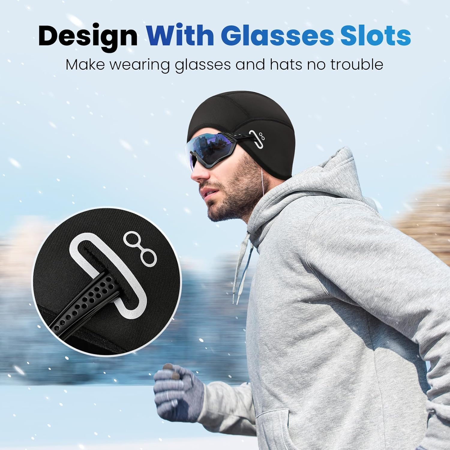 Skull Cap Helmet Liner with Eyeglasses Holes,Ear Warm Cycling Cap,Thermal Head Cap for Men & Women in Winter. - Image 3