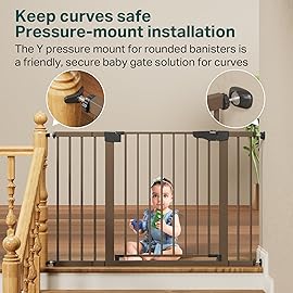 Cumbor 29.7-48 Baby Gate for Stairs, Mom\'s Choice Awards Winner-Dog Gate for Doorways, Auto Close Safety Pet Gate for Dogs Indoor, Easy Install Pressure Mounted Child Gate with Walk Thru Door, Brown