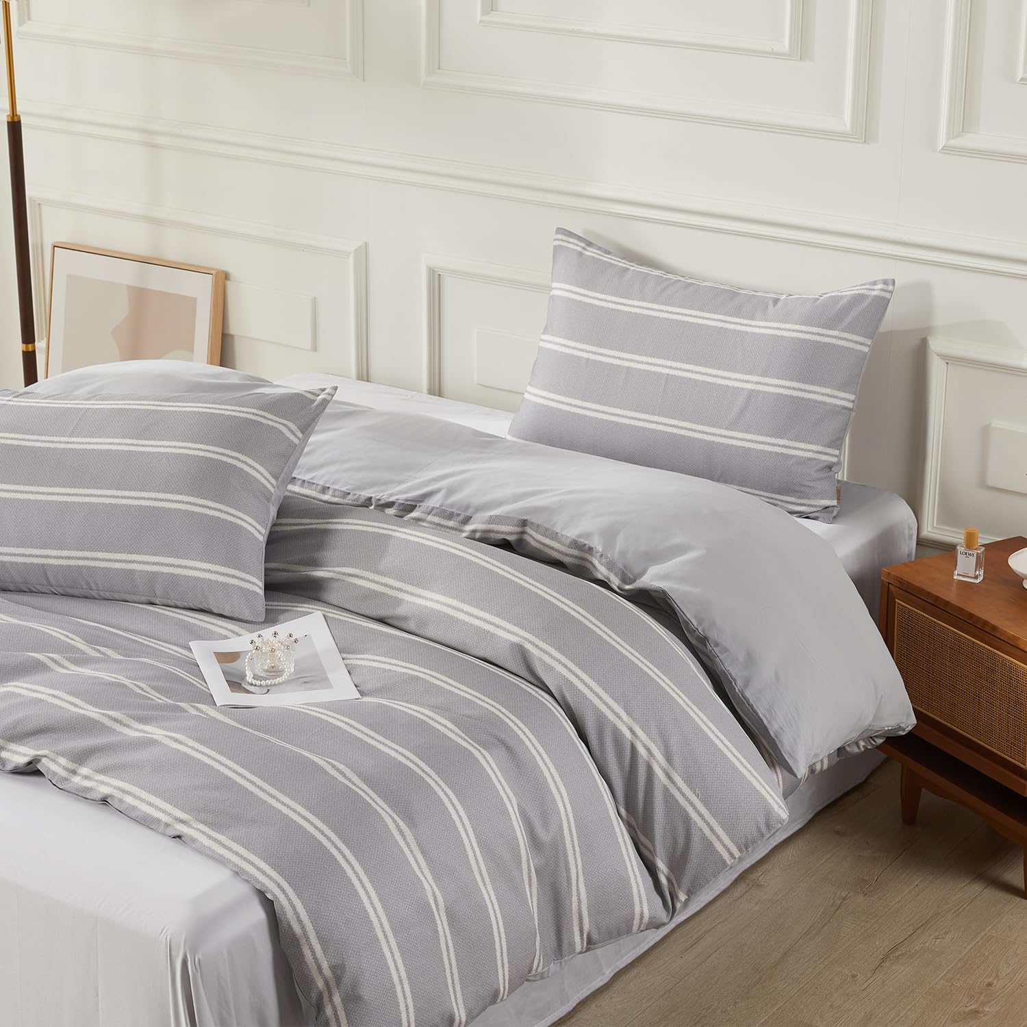 SAPHREAS Boy Gray Stripes Duvet Cover Set Super King Size 3pcs Dark Grey Streak Bedding Duvet Cover Set 1 Duvet Cover 2 Pillow Sham — image 1