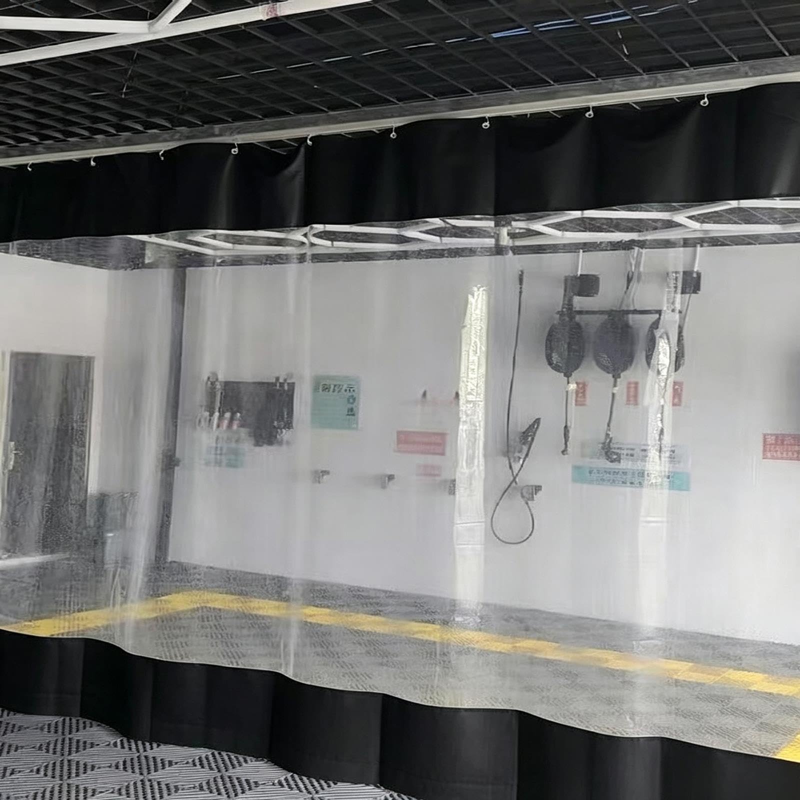 Tenda Divisoria Per Garage Nera E Trasparente Con Binario E Ganci Rullo
