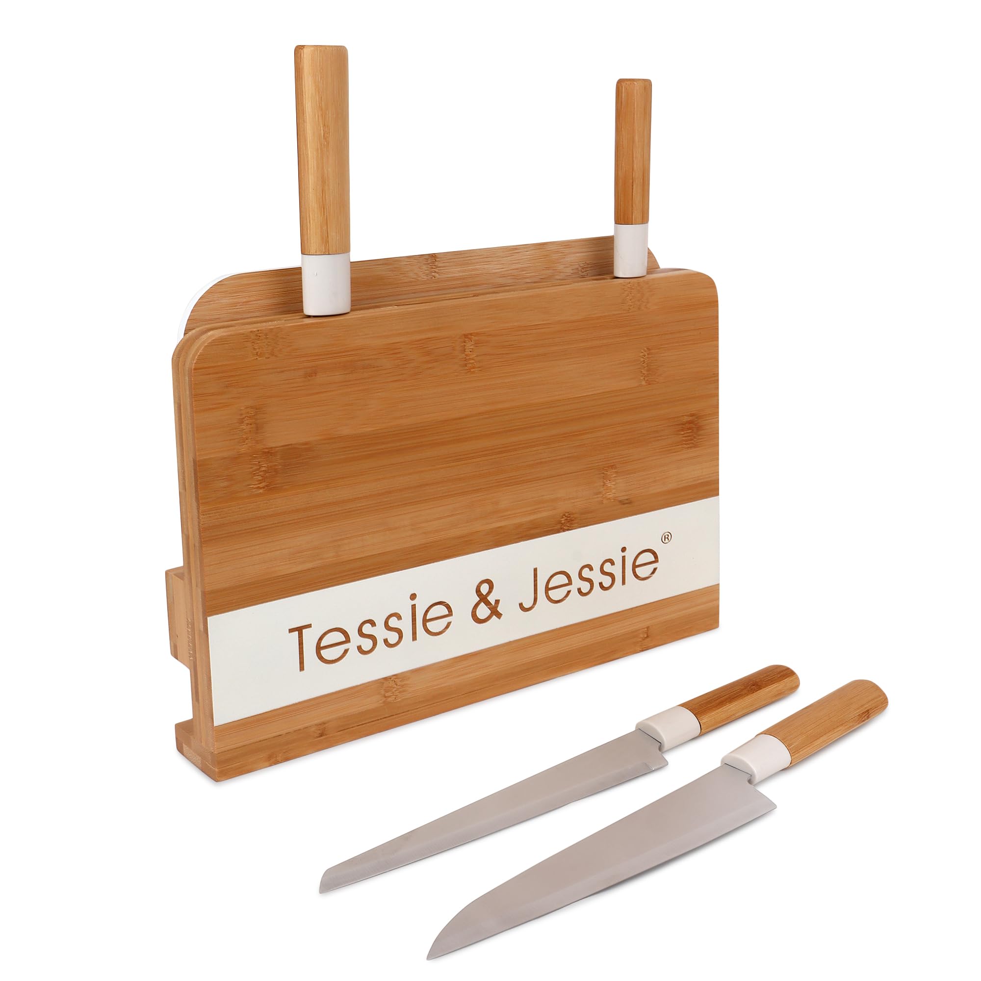 Merish Bamboo Cheese Board Set, Charcuterie Platter and Serving Meat Board Including 2 Slicing Knife,1 Chef Knife,1 Bread Knife (Brown) 1