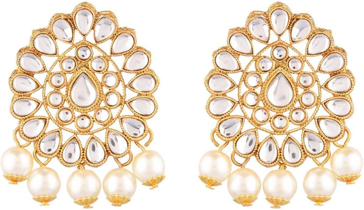 Efulgenz Kundan Necklace Indian Jewelry Kundan Crystal Faux Pearl Necklace Set Bollywood Wedding Choker Necklace Earrings Maang Tikka Bridal Set for Women - Image 6